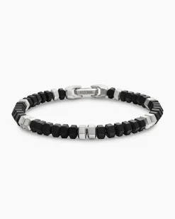 Hex Bead Bracelet Sterling Silver with Black Onyx, 6mm