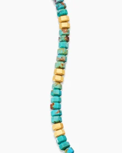 Hex Bead Bracelet Turquoise and 18K Yellow Gold, 6mm
