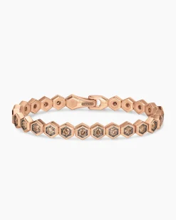 Hex Pavé Tennis Bracelet 18K Rose Gold with Cognac Diamonds, 8mm