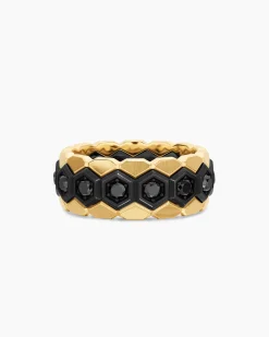 Hex Stack Ring Black Titanium with 18K Yellow Gold and Black Diamonds, 9.3mm