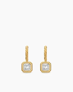 Illusion Set Drop Earrings 18K Yellow Gold with Square Diamonds, 7.7mm