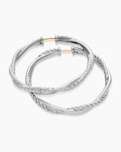 Infinity Hoop Earrings Sterling Silver with Diamonds, 42mm