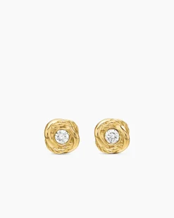 Infinity Stud Earrings 18K Yellow Gold with Diamonds, 6.8mm