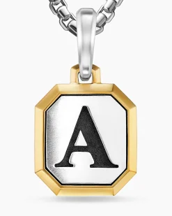 Initial Amulet Sterling Silver with 14K Yellow Gold A, 17mm
