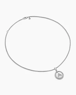 Initial Charm Necklace Sterling Silver with Diamond A
