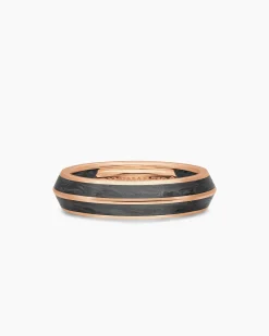 Knife Edge Band Ring 18K Rose Gold with Forged Carbon, 6mm