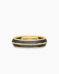 Knife Edge Band Ring 18K Yellow Gold with Forged Carbon, 6mm