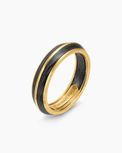 Knife Edge Band Ring 18K Yellow Gold with Forged Carbon, 6mm