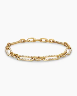Lexington Chain Bracelet 18K Yellow Gold with Full Pavé Diamonds, 6.5mm