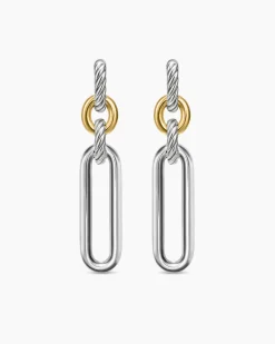 Lexington Double Link Drop Earrings Sterling Silver with 18K Yellow Gold, 54mm