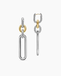 Lexington Double Link Drop Earrings Sterling Silver with 18K Yellow Gold, 54mm