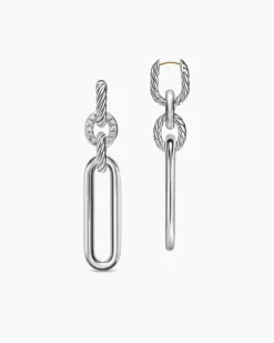 Lexington Double Link Drop Earrings Sterling Silver with Diamonds, 54mm