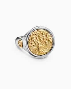 Life and Death Duality Signet Ring Sterling Silver with 18K Yellow Gold, 20mm