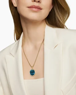 Limited DY Elements® Disc Pendant 18K Yellow Gold with Chrysocolla and Diamonds, 24mm