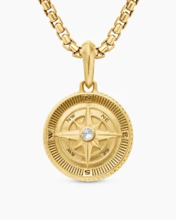 Maritime® Compass Amulet 18K Yellow Gold with Center Diamond, 20mm