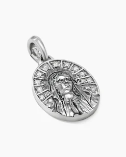 Mary Amulet Sterling Silver with Diamonds, 20mm