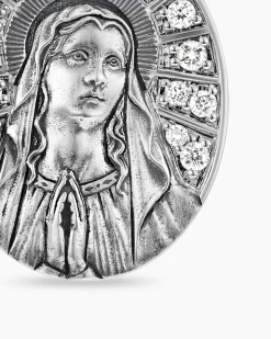 Mary Amulet Sterling Silver with Diamonds, 20mm