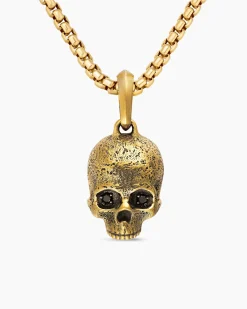 Memento Mori Skull Amulet 18K Yellow Gold with Black Diamonds, 18mm