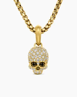 Memento Mori Skull Full Pavé Diamonds, Black Diamonds and 18K Yellow Gold, 14mm