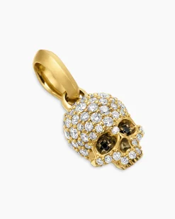 Memento Mori Skull Full Pavé Diamonds, Black Diamonds and 18K Yellow Gold, 14mm