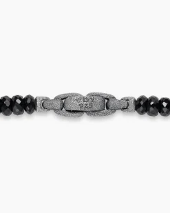 Memento Mori Skull Station Necklace Sterling Silver with Black Spinel, 6mm