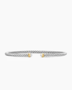 Micro Cable Flex® Bracelet Sterling Silver with 14K Yellow Gold and Pearls, 2.6mm