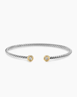 Micro Cable Flex® Round Bracelet Sterling Silver with 14K Yellow Gold and Diamonds, 2.6mm