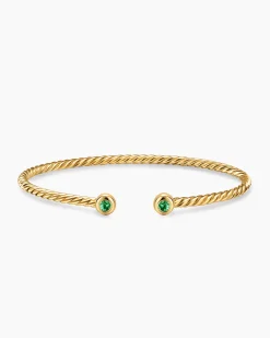 Micro Cablespira® Flex Round Bracelet 18K Yellow Gold with Emeralds, 2.6mm