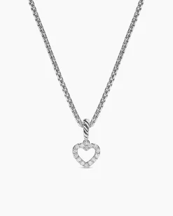 Micro Pavé Open Heart Amulet Sterling Silver with Diamonds, 6.8mm
