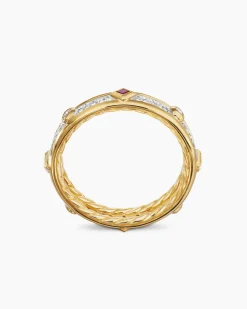 Modern Renaissance® Band Ring 18K Yellow Gold with Diamonds and Rubies, 4mm