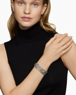 Multi Row Chain Bracelet Sterling Silver with 18K Yellow Gold, 29mm
