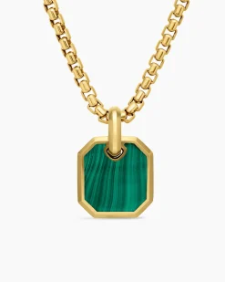 Octagonal Amulet 18K Yellow Gold with Malachite, 15mm