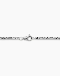 Open Station Box Chain Necklace Sterling Silver, 3mm