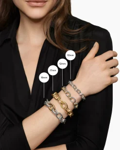 Oval Link Chain Bracelet Sterling Silver with 18K Yellow Gold, 10mm