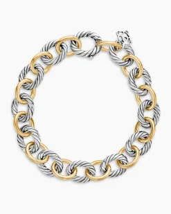 Oval Link Chain Bracelet Sterling Silver with 18K Yellow Gold, 10mm