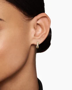 Pavé Crossover Hoop Earrings 18K Yellow Gold with Diamonds, 12mm