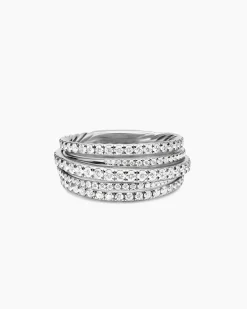 Pavé Crossover Ring 18K White Gold with Diamonds, 11mm