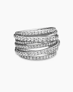Pavé Crossover Ring 18K White Gold with Diamonds, 16mm