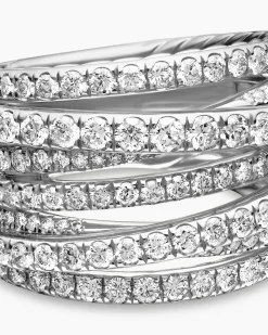 Pavé Crossover Ring 18K White Gold with Diamonds, 16mm