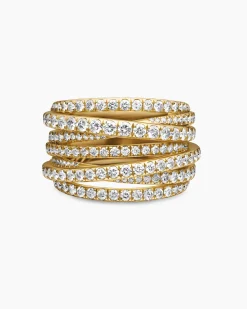 Pavé Crossover Ring 18K Yellow Gold with Diamonds, 16mm