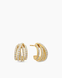 Pavé Crossover Shrimp Earrings 18K Yellow Gold with Diamonds, 15.8mm