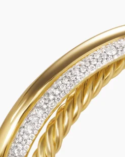 Pavé Crossover Three Row Cuff Bracelet 18K Yellow Gold with Diamonds, 20mm