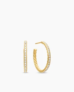 Pavé Hoop Earrings 18K Yellow Gold with Diamonds, 25.4mm