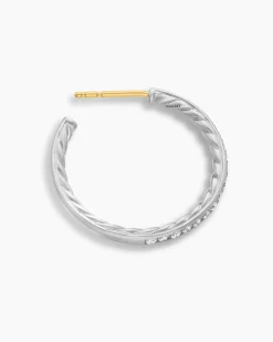 Pavé Hoop Earrings Sterling Silver with Diamonds, 25.4mm