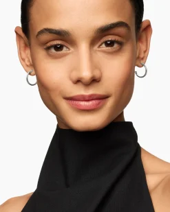 Pavé Hoop Earrings Sterling Silver with Diamonds, 19mm