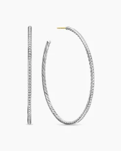 Pavé Hoop Earrings Sterling Silver with Diamonds, 63.5mm