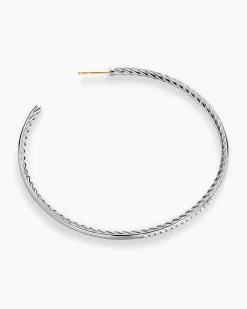 Pavé Hoop Earrings Sterling Silver with Diamonds, 63.5mm