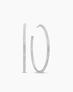 Pavé Hoop Earrings Sterling Silver with Diamonds, 50.3mm