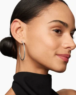 Pavé Hoop Earrings Sterling Silver with Diamonds, 50.3mm
