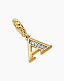 Pavé Initial Pendant 18K Yellow Gold with Diamond A